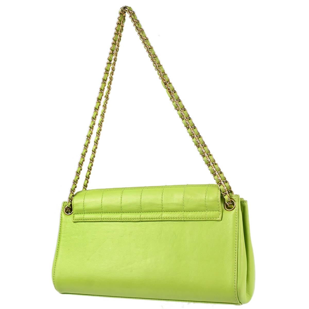 Chanel 2001 - 2003 Green Lambskin Choco Bar Mademoiselle Lock Shoulder Bag
