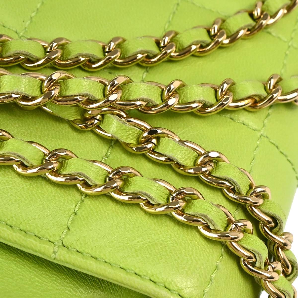 Chanel 2001 - 2003 Green Lambskin Choco Bar Mademoiselle Lock Shoulder Bag