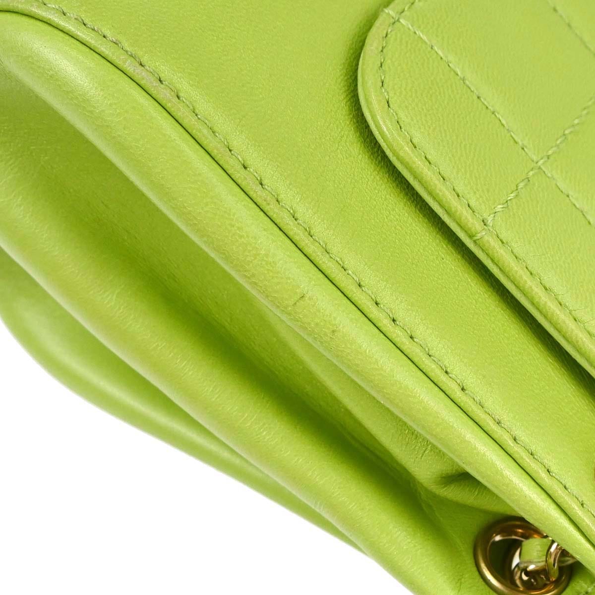 Chanel 2001 - 2003 Green Lambskin Choco Bar Mademoiselle Lock Shoulder Bag