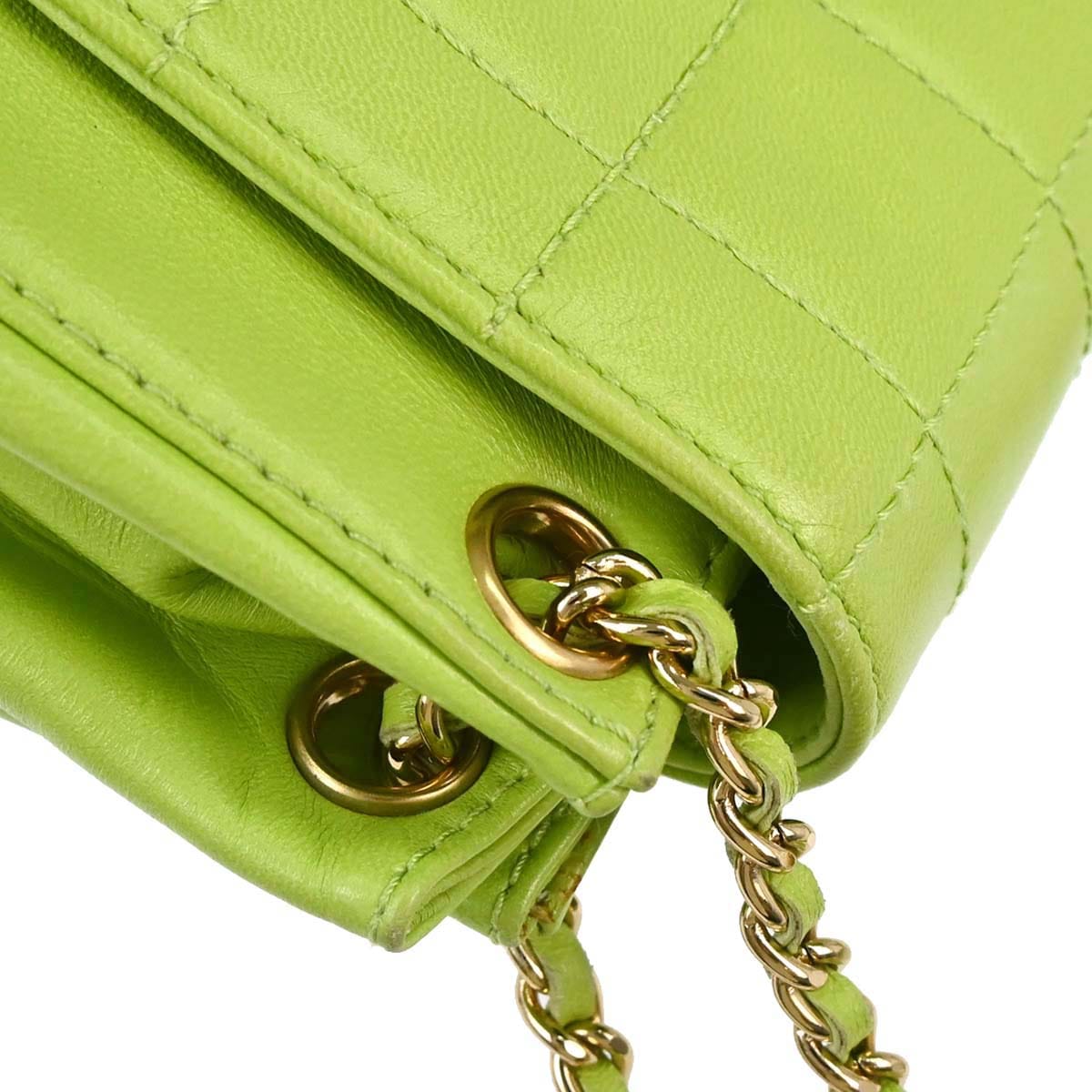 Chanel 2001 - 2003 Green Lambskin Choco Bar Mademoiselle Lock Shoulder Bag