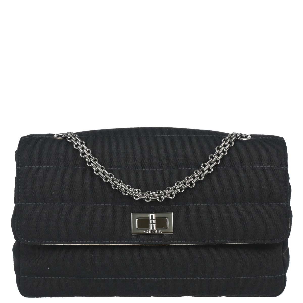 Chanel 1997 - 1999 Black Cotton Mademoiselle Lock Straight Flap Shoulder Bag