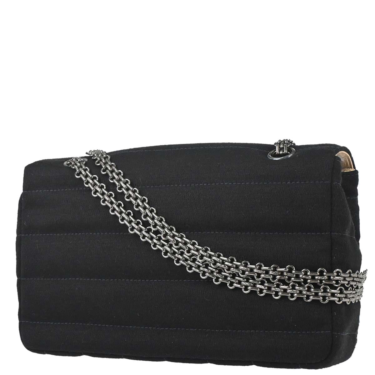 Chanel 1997 - 1999 Black Cotton Mademoiselle Lock Straight Flap Shoulder Bag