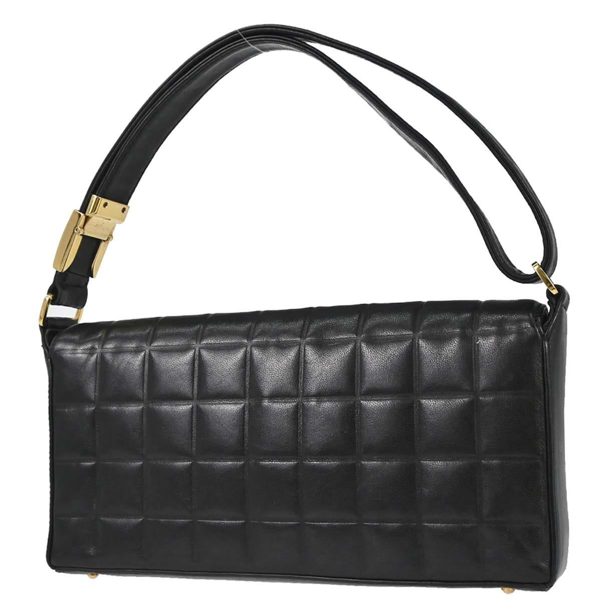 Chanel 2000 - 2002 Black Lambskin Choco Bar Shoulder Bag