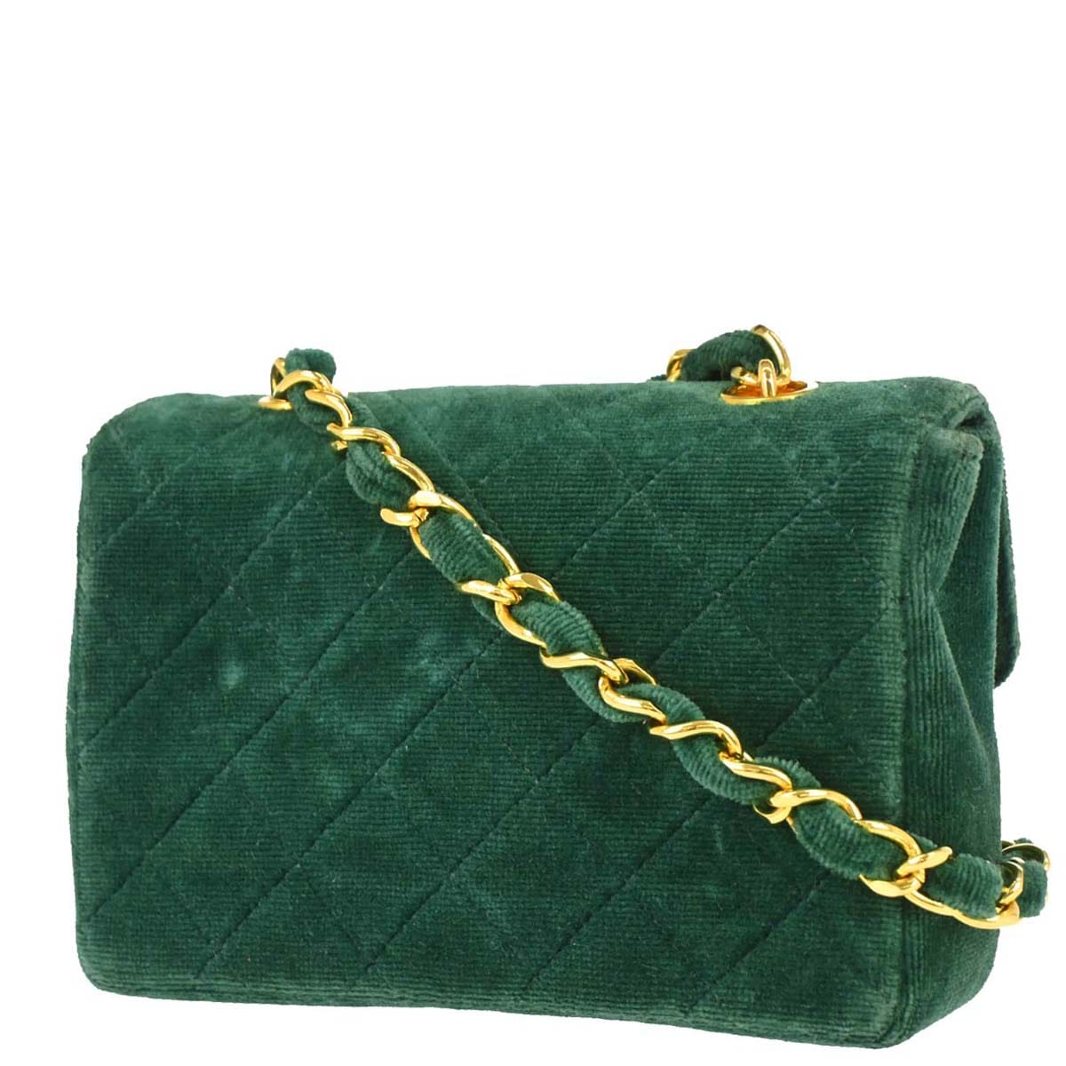 Chanel Green Velvet Straight Flap Shoulder Bag