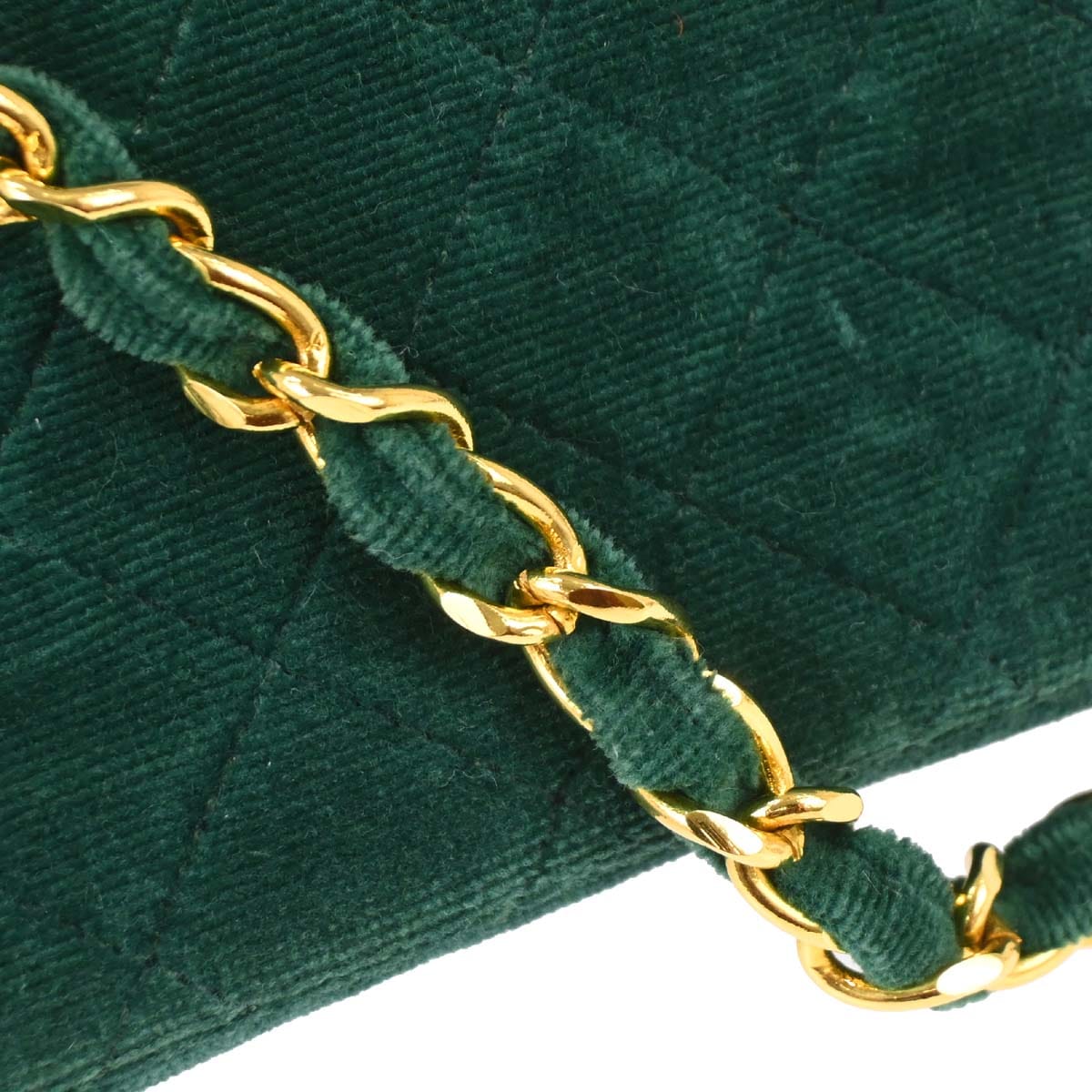 Chanel Green Velvet Straight Flap Shoulder Bag