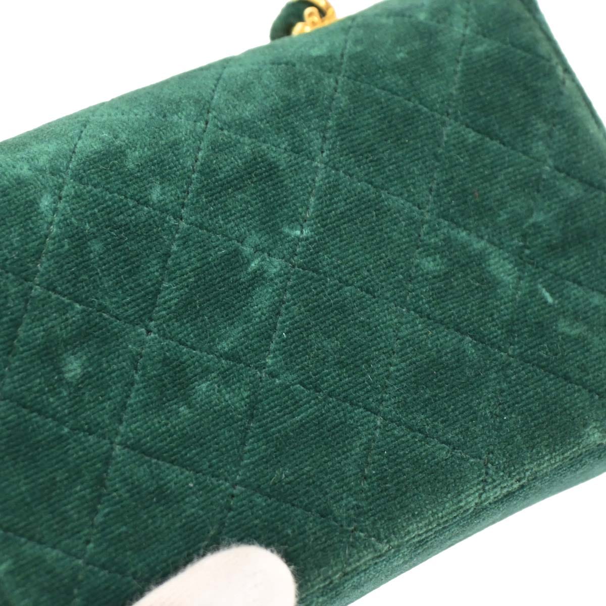 Chanel Green Velvet Straight Flap Shoulder Bag