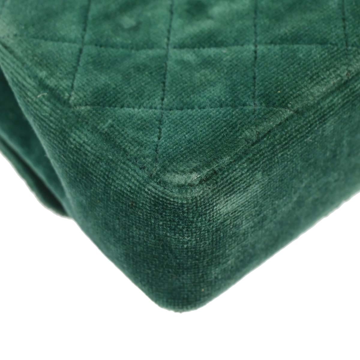Chanel Green Velvet Straight Flap Shoulder Bag