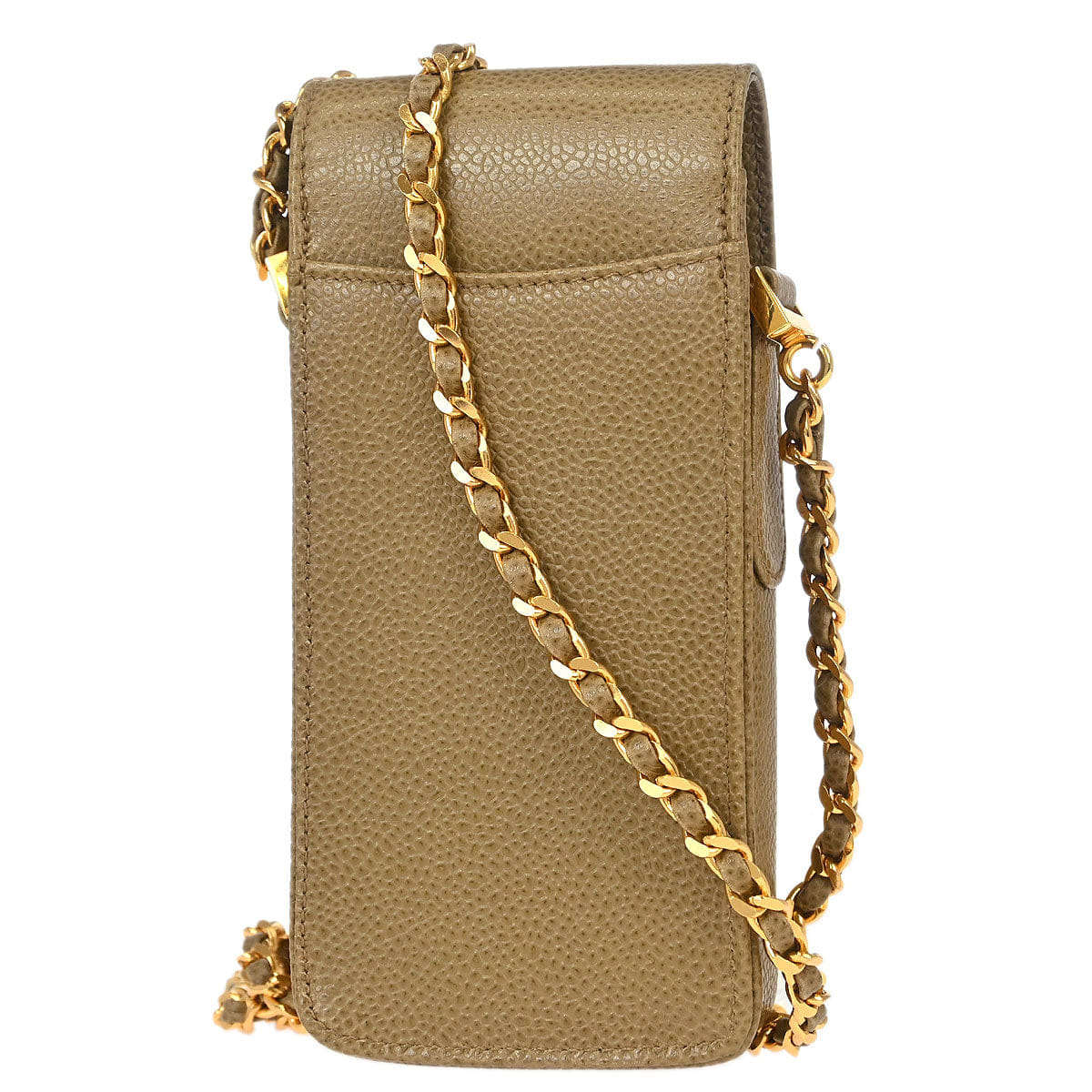 Chanel 1994 - 1996 Beige Caviar Skin Chain Shoulder Bag Pochette Phone Case