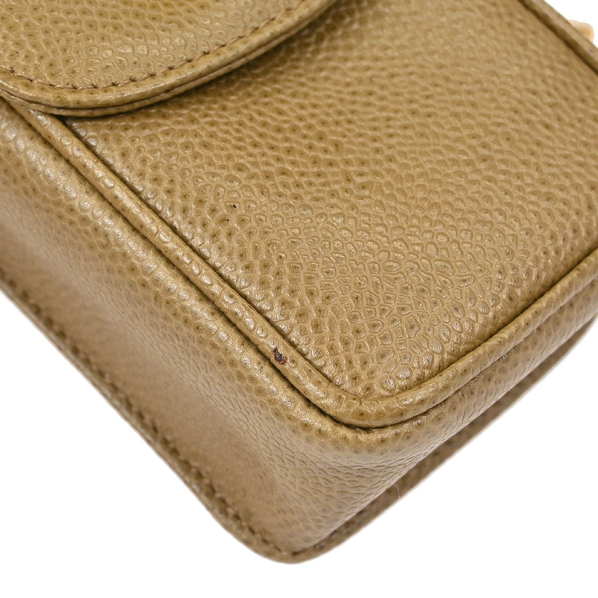 Chanel 1994 - 1996 Beige Caviar Skin Chain Shoulder Bag Pochette Phone Case