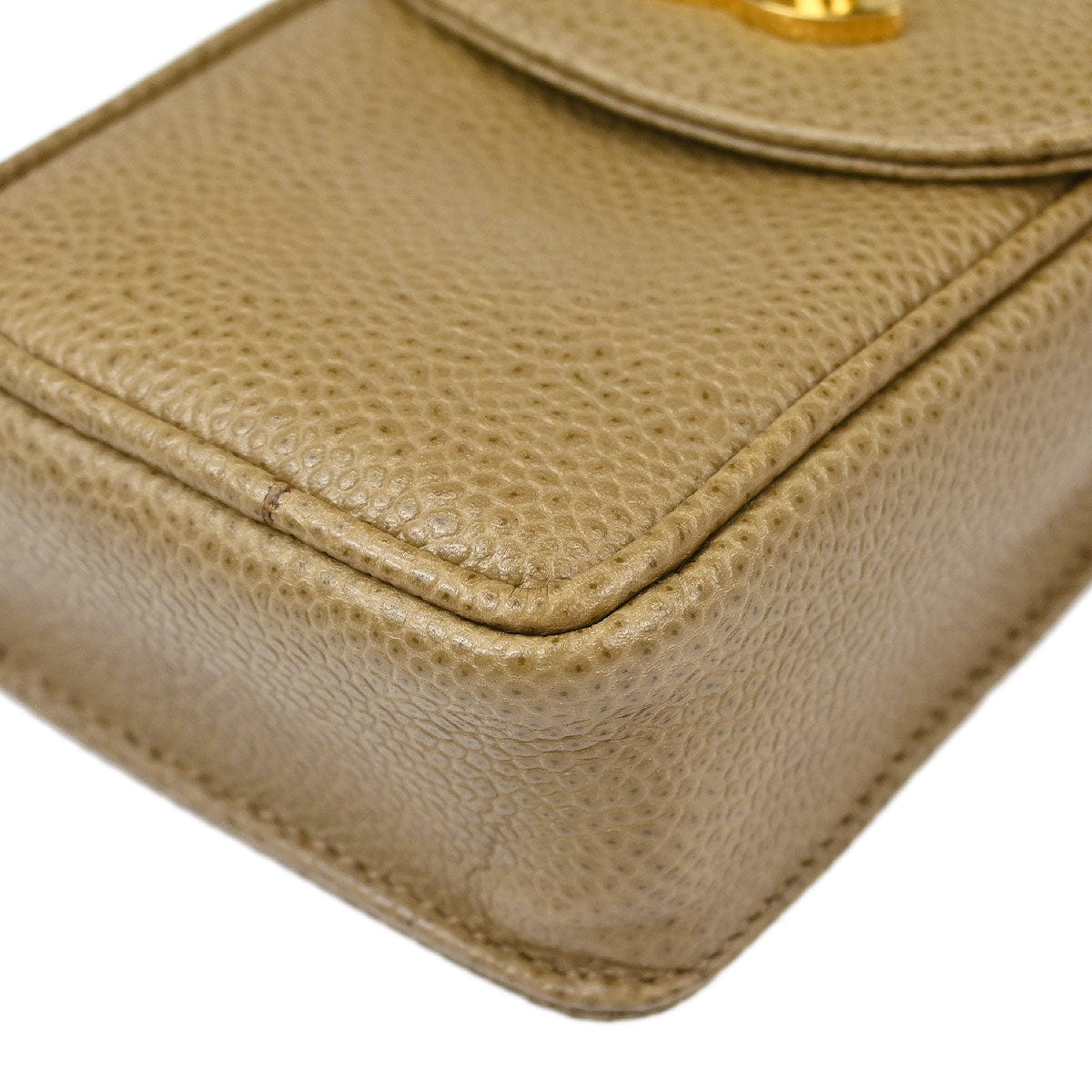 Chanel 1994 - 1996 Beige Caviar Skin Chain Shoulder Bag Pochette Phone Case