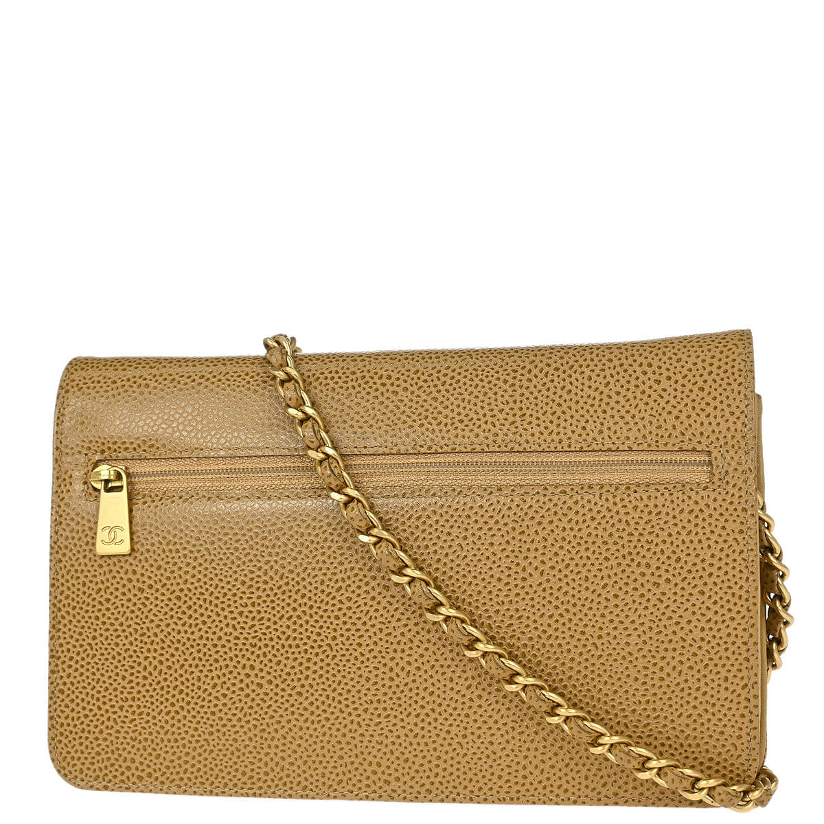 Chanel 2000 - 2002 Beige Caviar Skin Timeless WOC Wallet on Chain Shoulder Bag