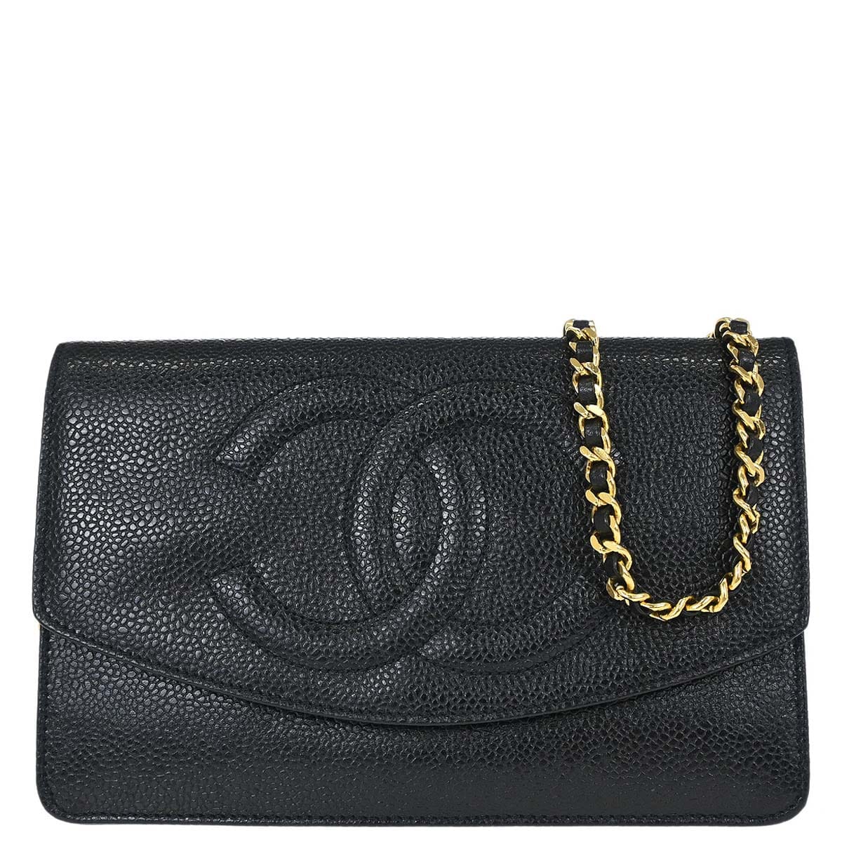Chanel 1996 - 1997 Black Caviar Skin Timeless WOC Wallet on Chain Shoulder Bag