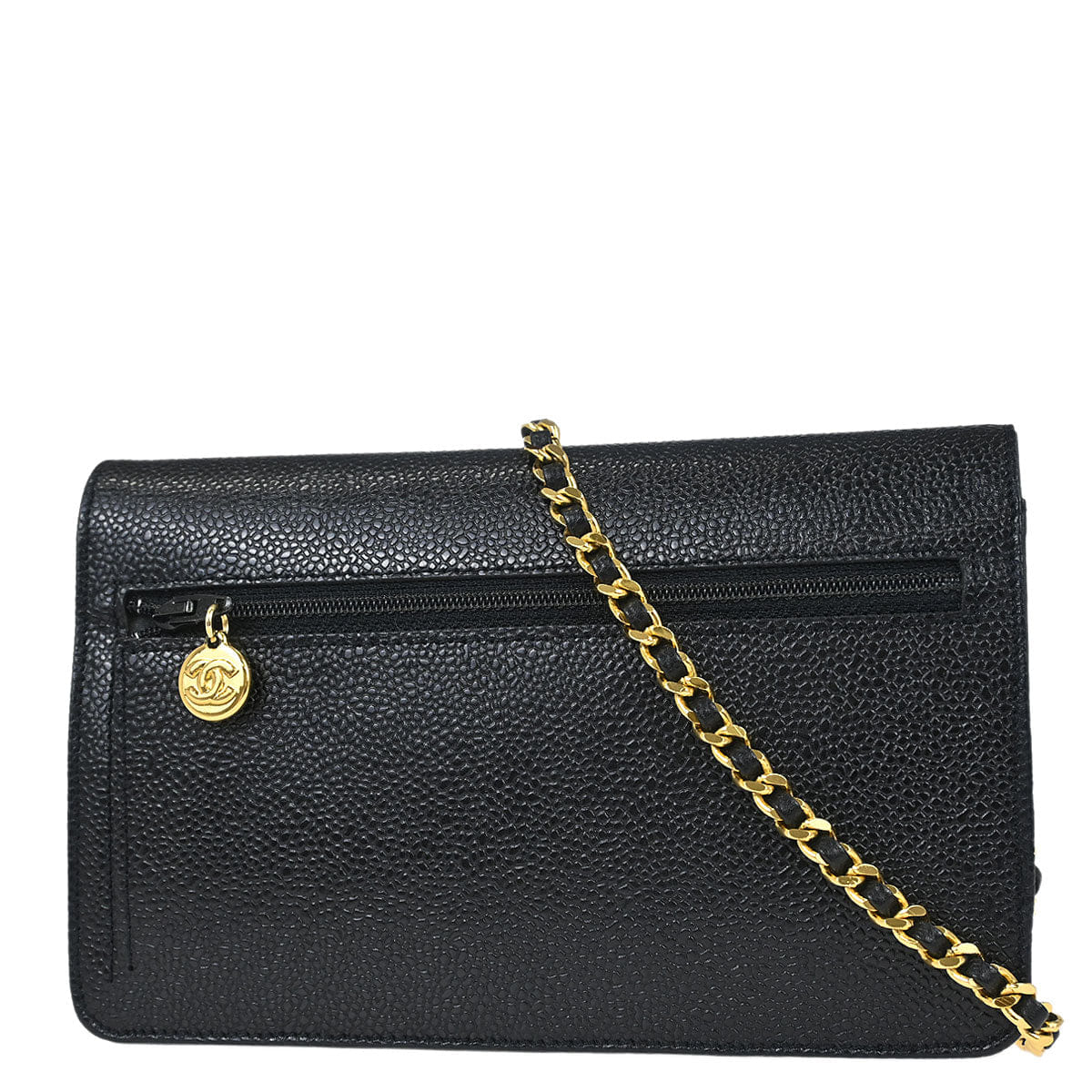 Chanel 1996 - 1997 Black Caviar Skin Timeless WOC Wallet on Chain Shoulder Bag