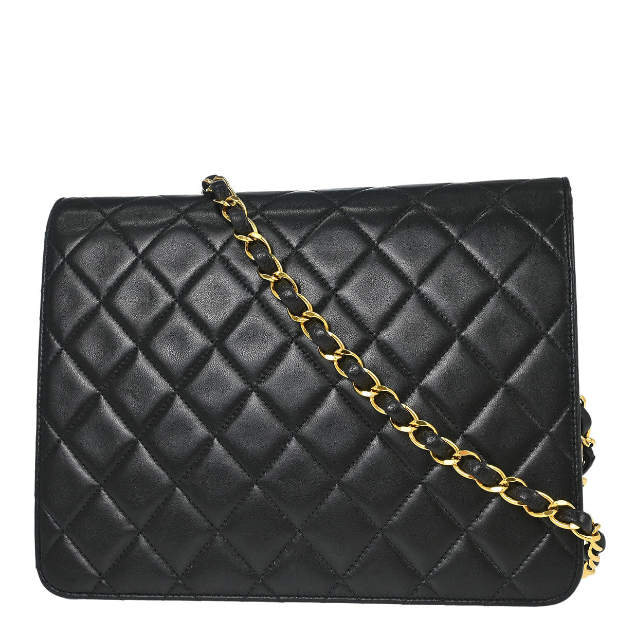 Chanel 1991 - 1994 Black Lambskin Pushlock Small Half Flap Shoulder Bag