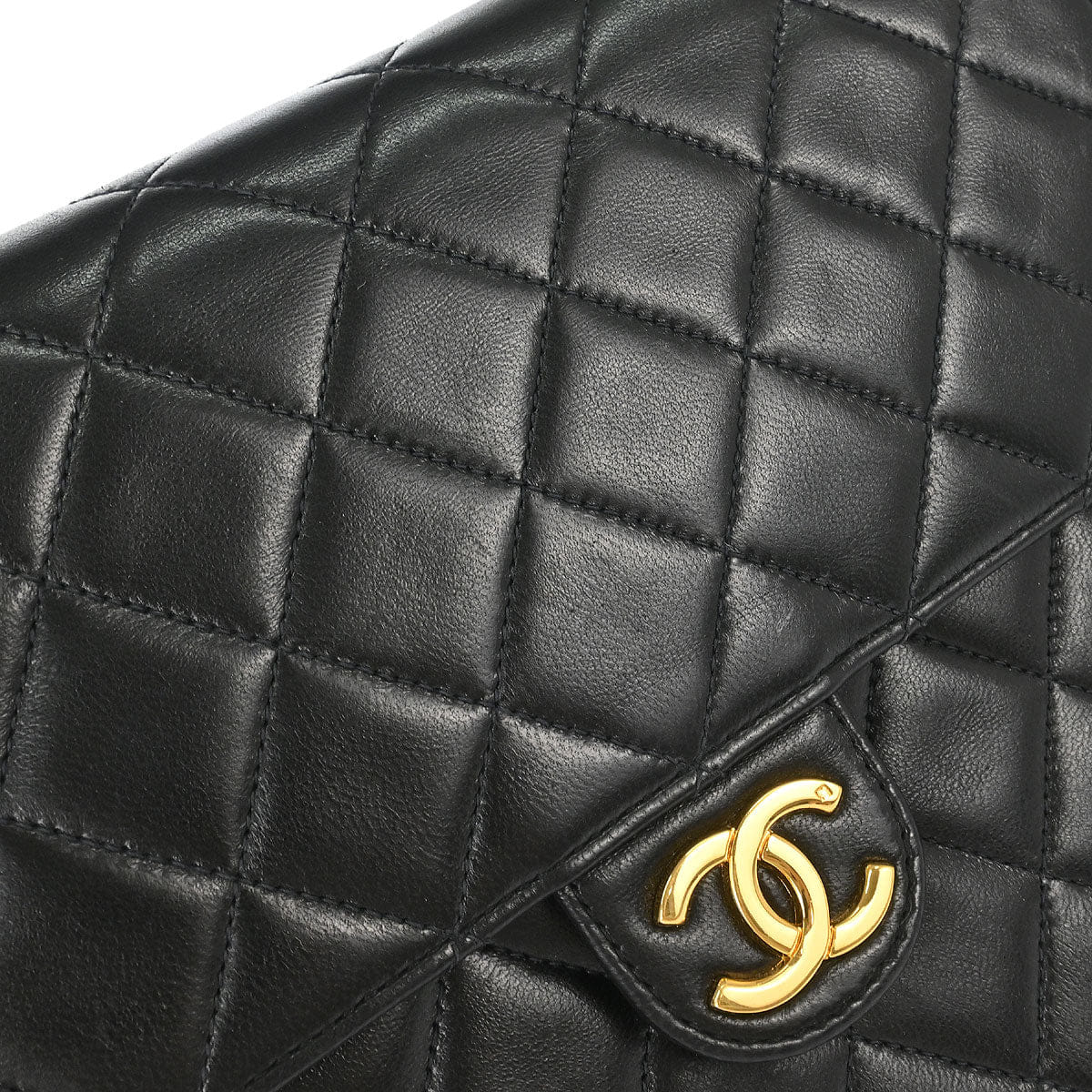 Chanel 1991 - 1994 Black Lambskin Pushlock Small Half Flap Shoulder Bag