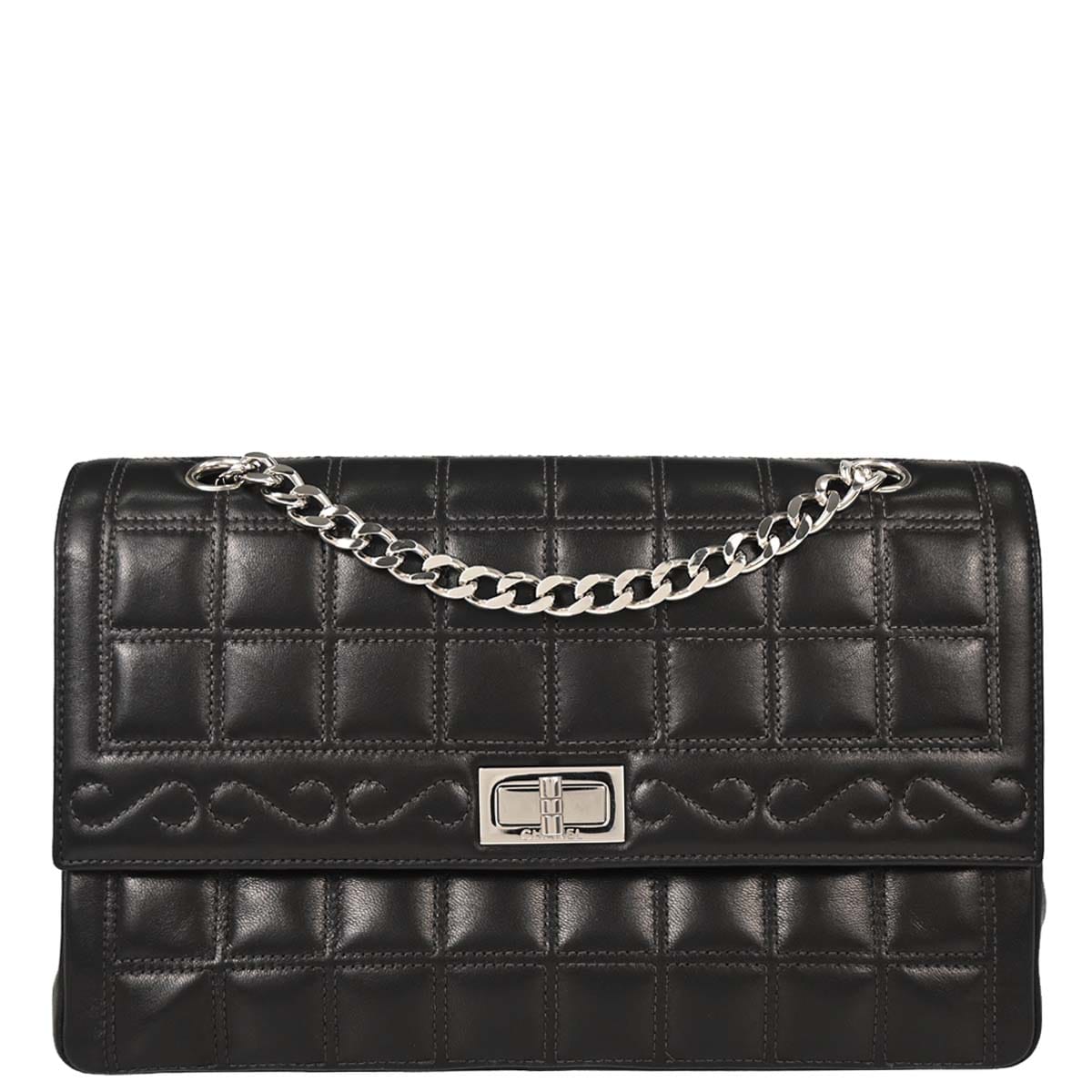 Chanel 2000 - 2001 Black Lambskin Choco Bar Mademoiselle Lock Shoulder Bag