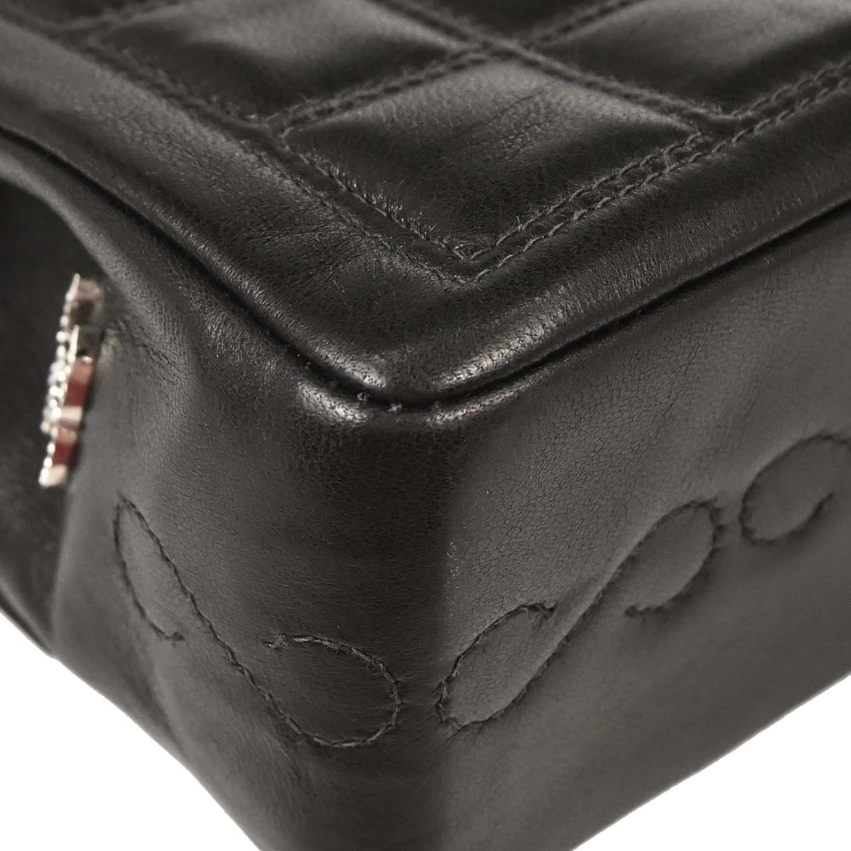 Chanel 2000 - 2001 Black Lambskin Choco Bar Mademoiselle Lock Shoulder Bag