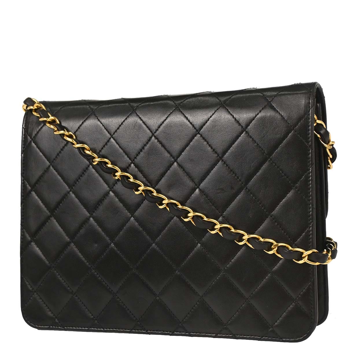 Chanel 1994 - 1996 Black Lambskin Pushlock Small Half Flap Shoulder Bag