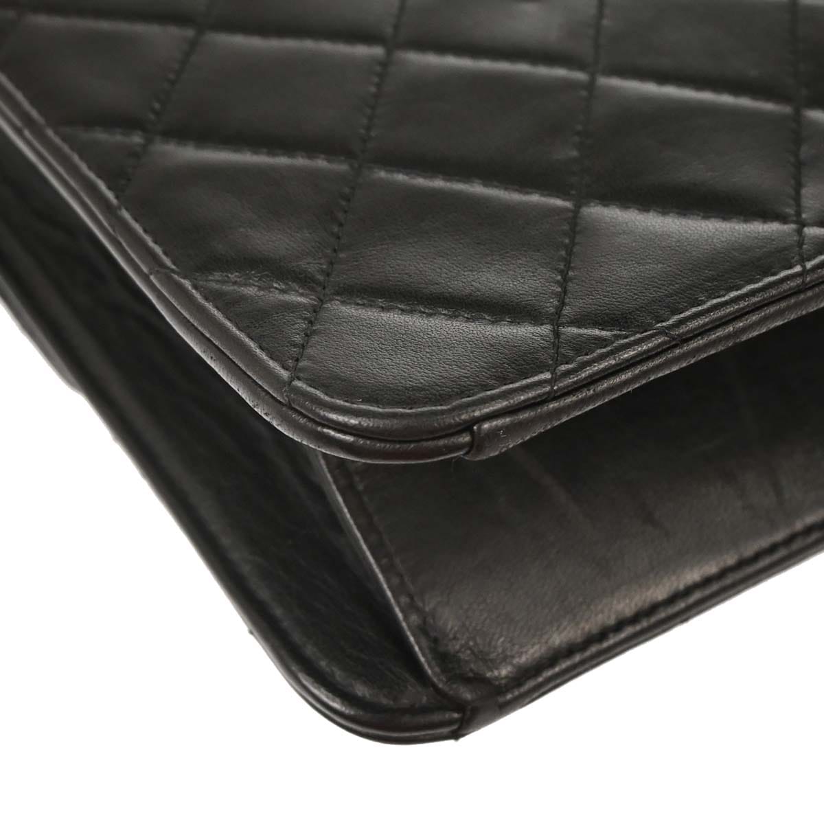Chanel 1994 - 1996 Black Lambskin Pushlock Small Half Flap Shoulder Bag