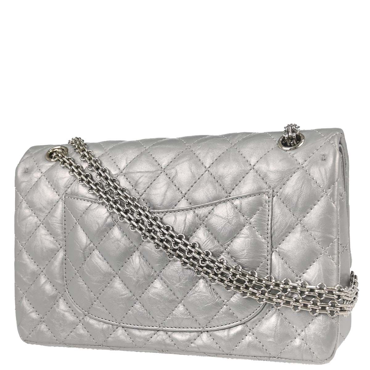 Chanel 2017 - 2018 Silver Calfskin 2.55 Double Flap Shoulder Bag