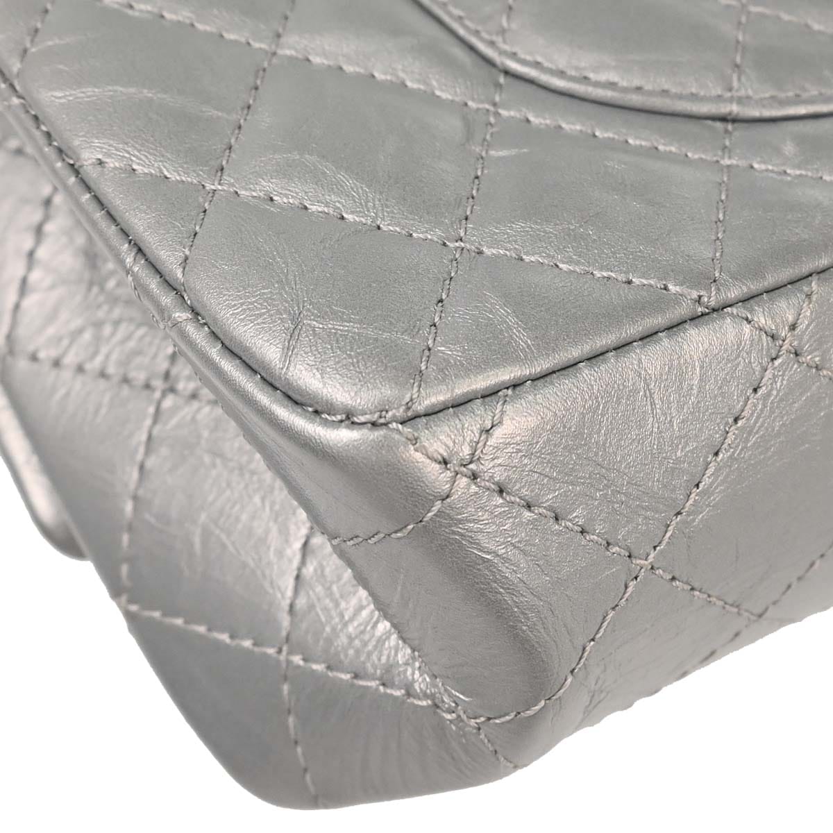 Chanel 2017 - 2018 Silver Calfskin 2.55 Double Flap Shoulder Bag