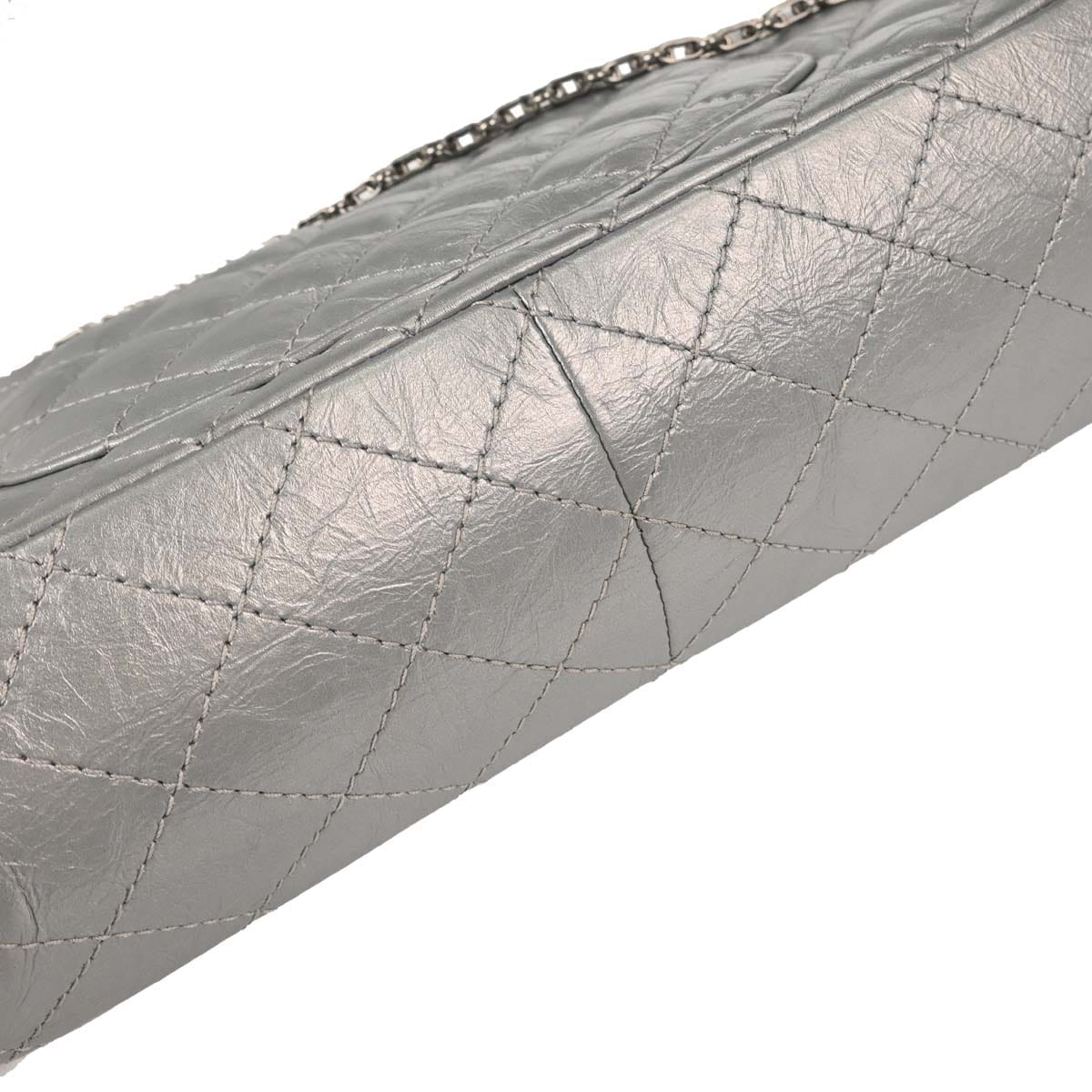 Chanel 2017 - 2018 Silver Calfskin 2.55 Double Flap Shoulder Bag