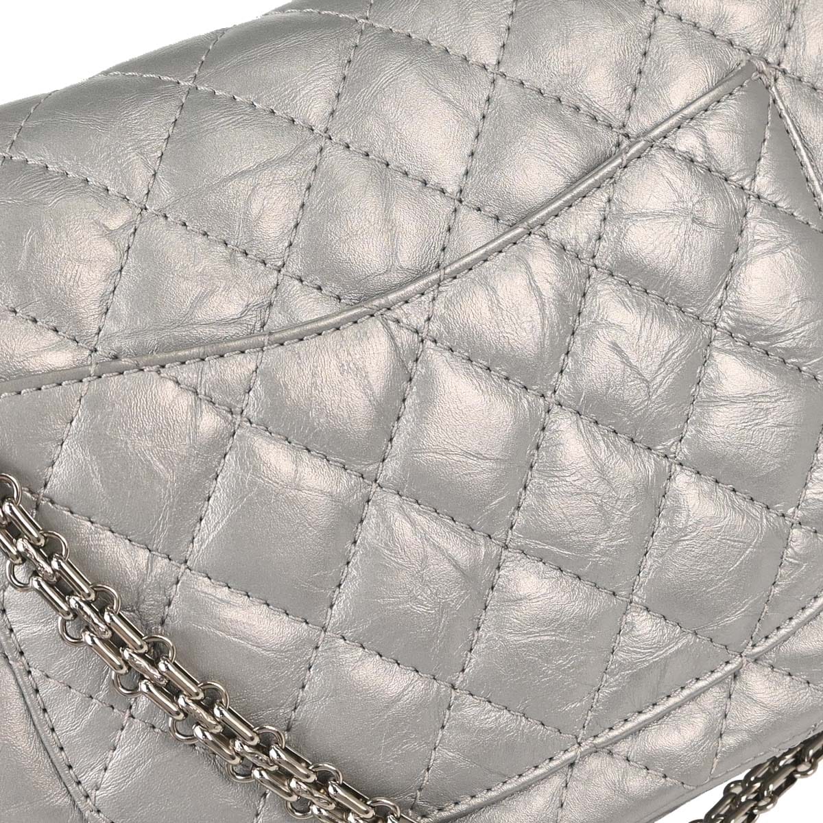 Chanel 2017 - 2018 Silver Calfskin 2.55 Double Flap Shoulder Bag