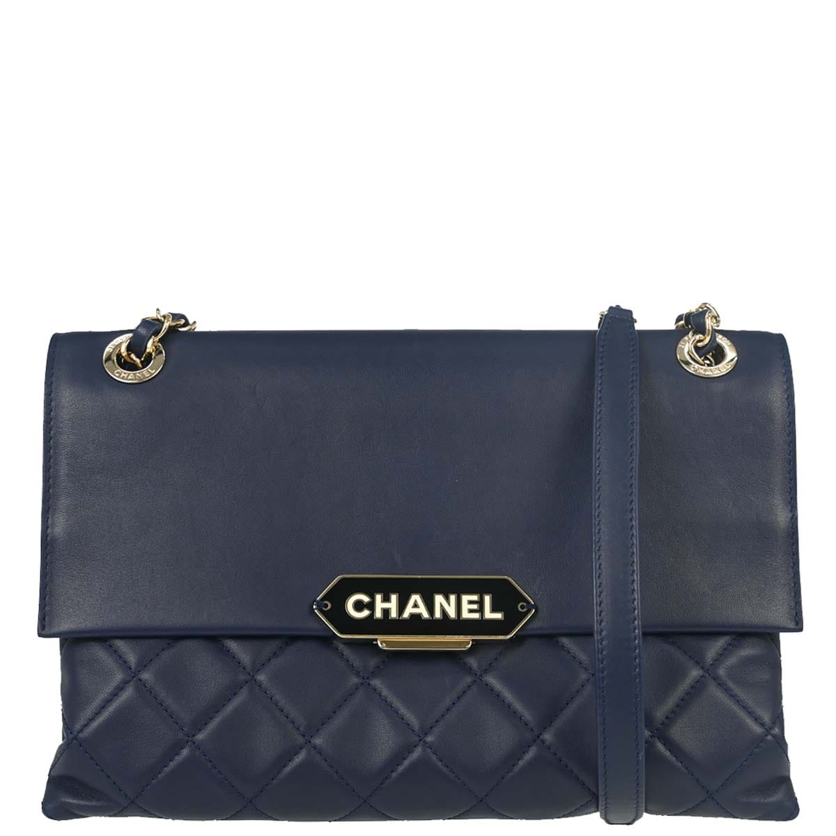 Chanel 2017 Navy Lambskin Label Click Flap Shoulder Bag