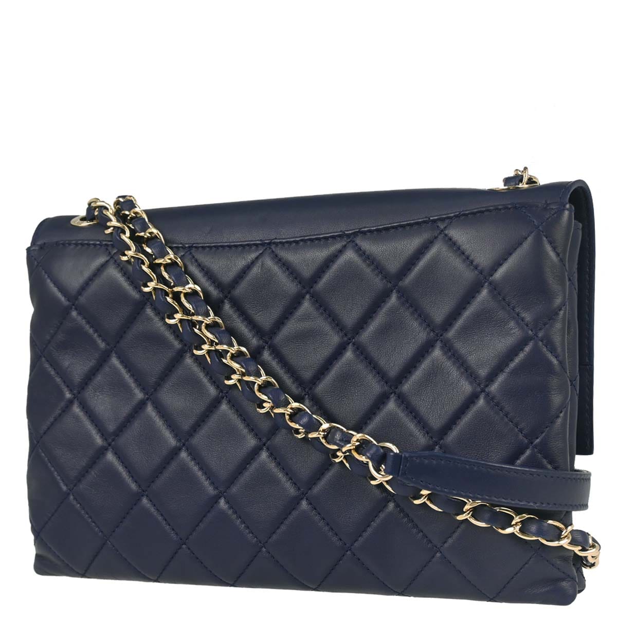 Chanel 2017 Navy Lambskin Label Click Flap Shoulder Bag