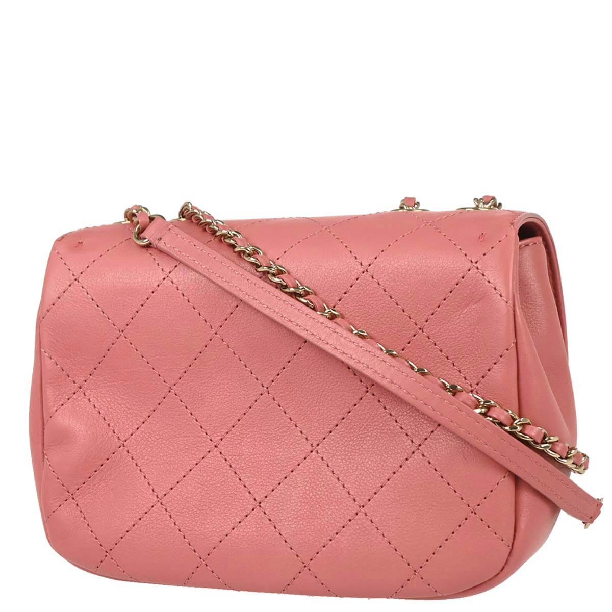 Chanel 2019 Pink Calfskin Stitched CC Flap Shoulder Bag
