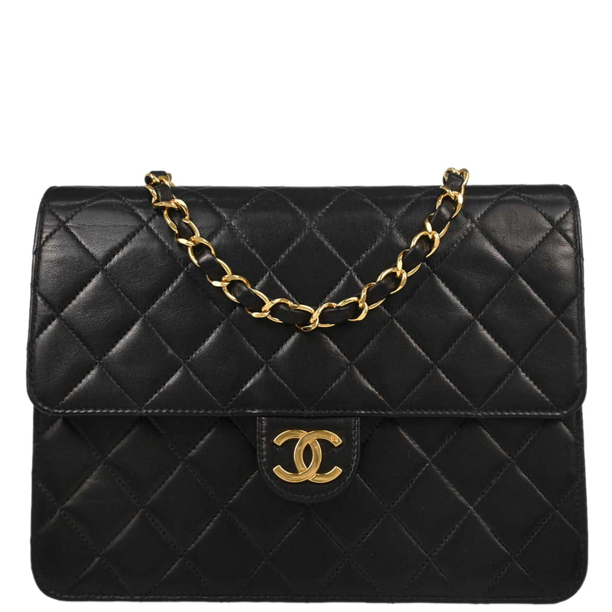 Chanel 2000 - 2002 Black Lambskin Pushlock Small Half Flap Shoulder Bag