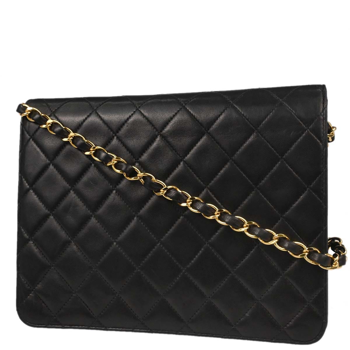 Chanel 2000 - 2002 Black Lambskin Pushlock Small Half Flap Shoulder Bag