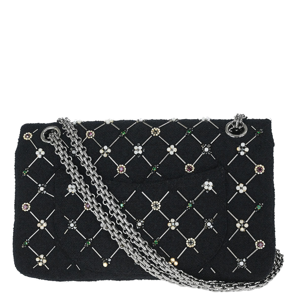 Chanel 2008 - 2009 Black Tweed 2.55 Medium Classic Double Flap Shoulder Bag