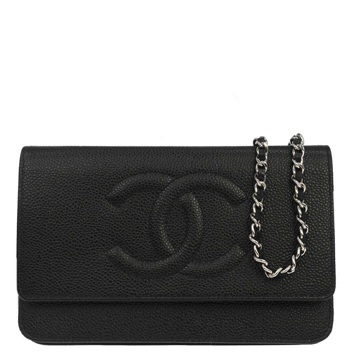 Chanel 2014 Black Caviar Skin Timeless WOC Wallet on Chain Shoulder Bag