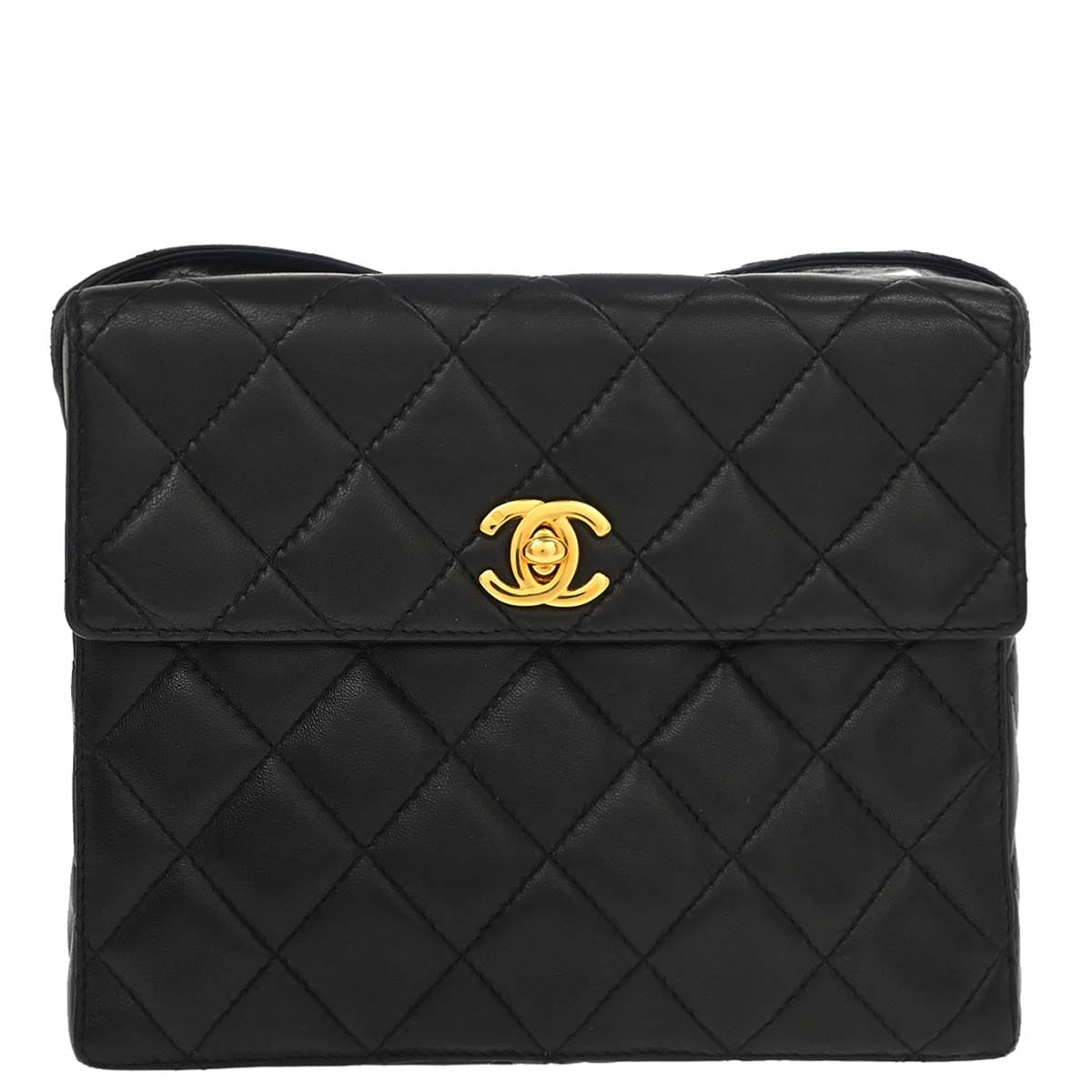 Chanel 1996 - 1997 Black Lambskin Straight Flap Shoulder Bag