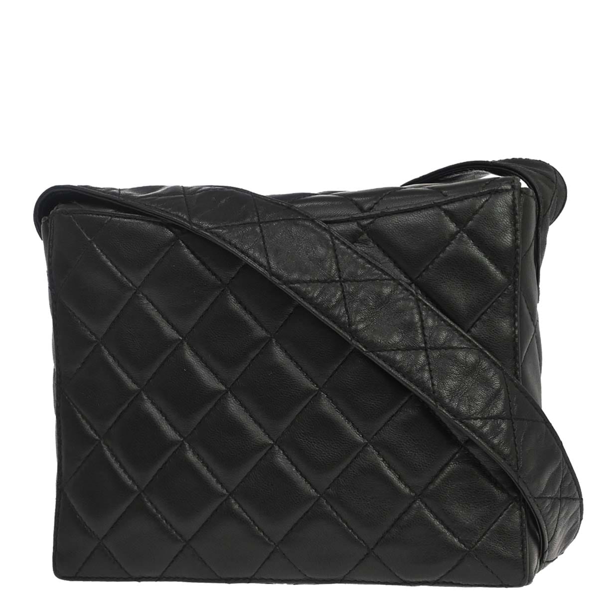 Chanel 1996 - 1997 Black Lambskin Straight Flap Shoulder Bag