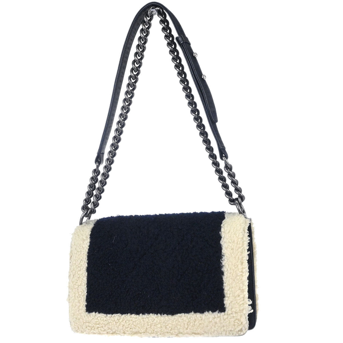 Chanel Boy Chanel 2015 - 2016 Black Shearling Medium Double Chain Shoulder Bag