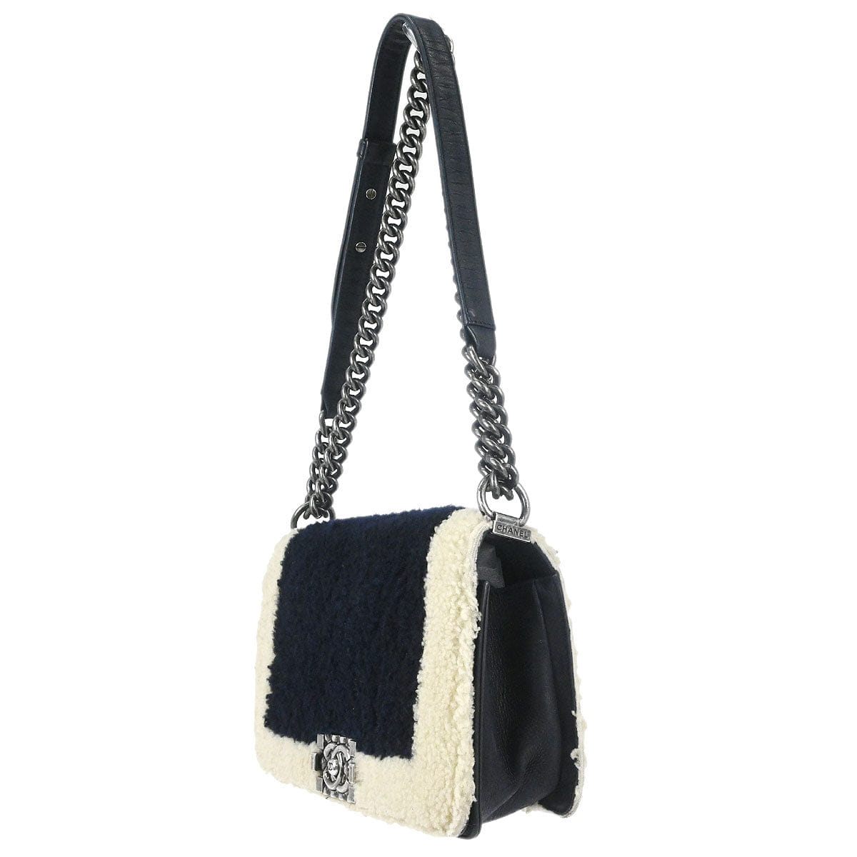 Chanel Boy Chanel 2015 - 2016 Black Shearling Medium Double Chain Shoulder Bag
