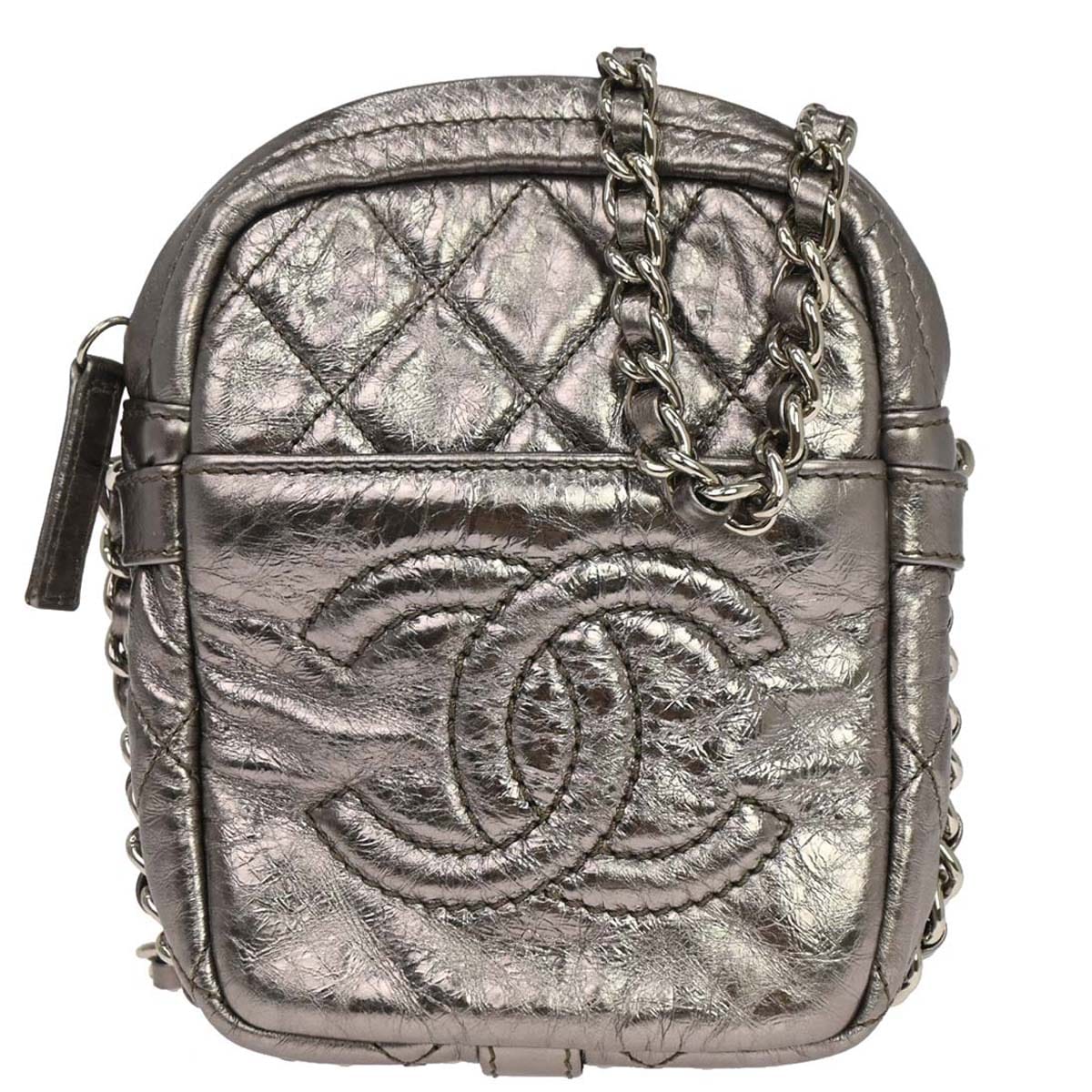 Chanel 2008 - 2009 Silver Calfskin Chain Around Shoulder Bag