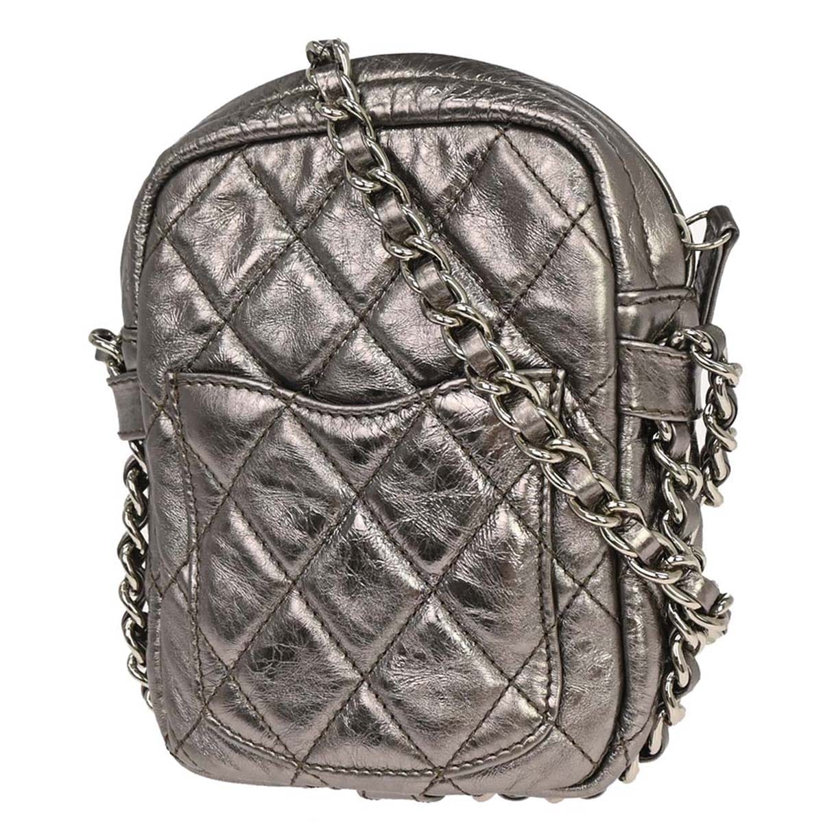 Chanel 2008 - 2009 Silver Calfskin Chain Around Shoulder Bag