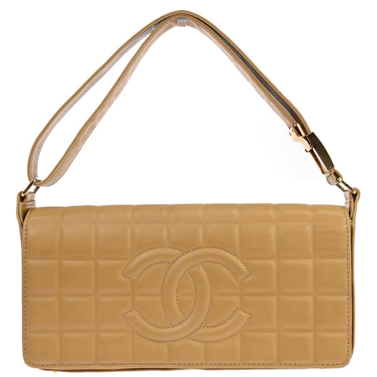 Chanel 2003 - 2004 Beige Lambskin Choco Bar Shoulder Bag