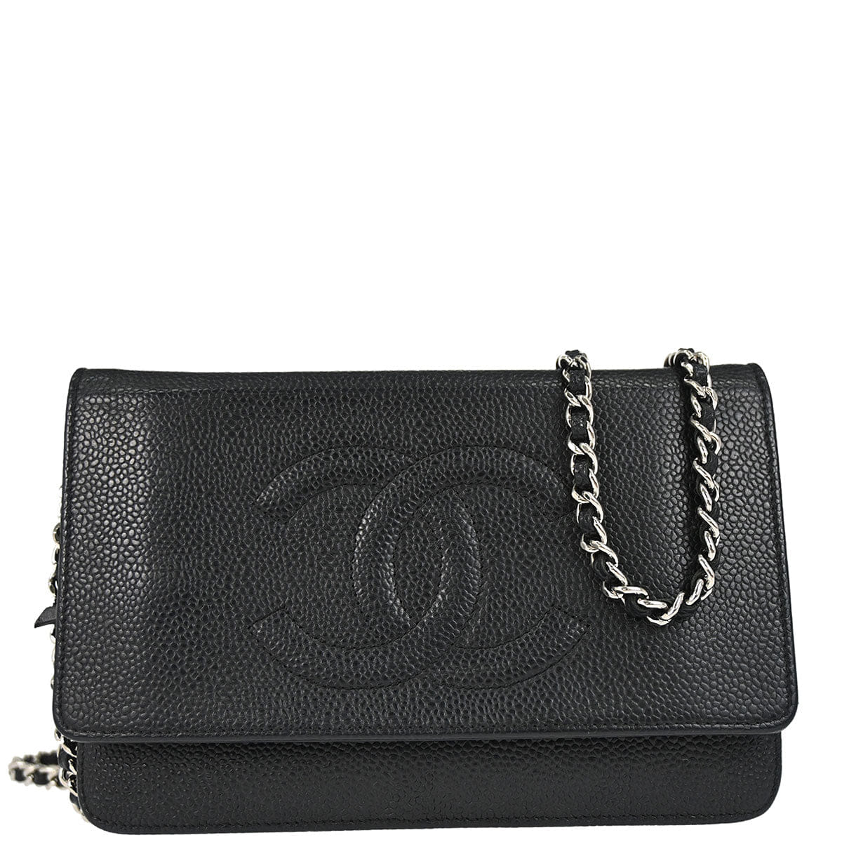 Chanel 2012 Black Caviar Skin Timeless WOC Wallet on Chain Shoulder Bag