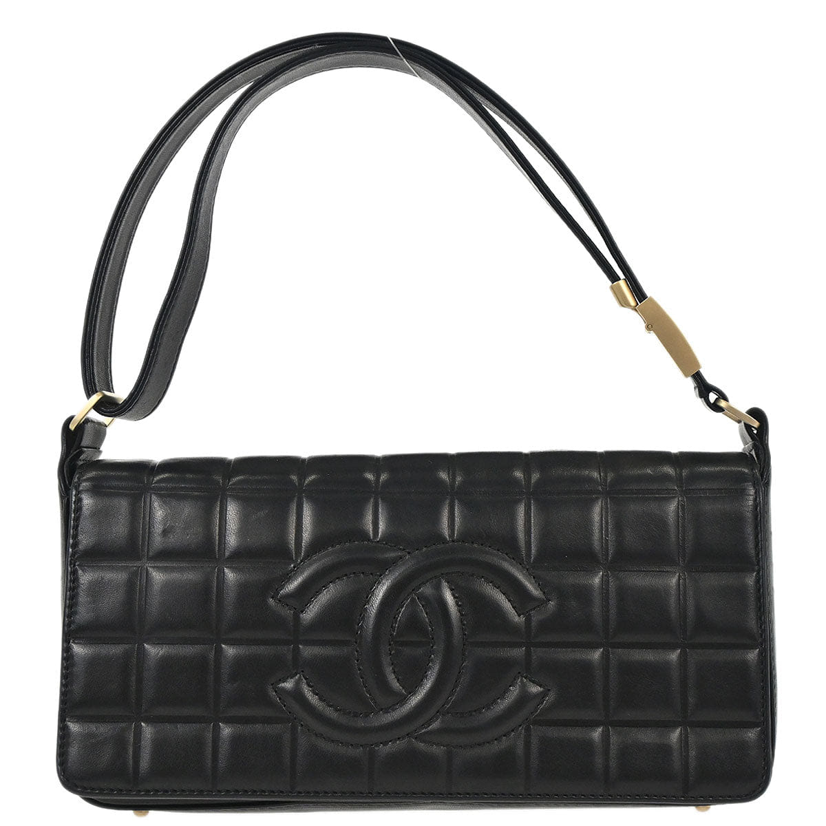 Chanel 2002 - 2003 Black Lambskin Choco Bar Shoulder Bag