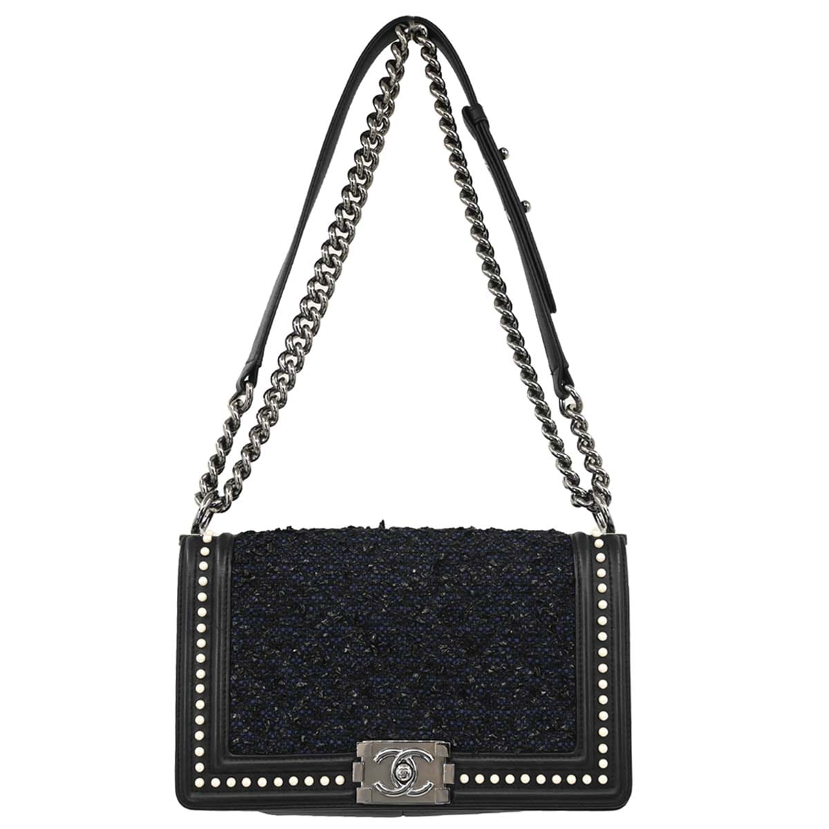 Chanel Boy Chanel 2018 - 2019 Black Lambskin Tweed Medium Shoulder Bag