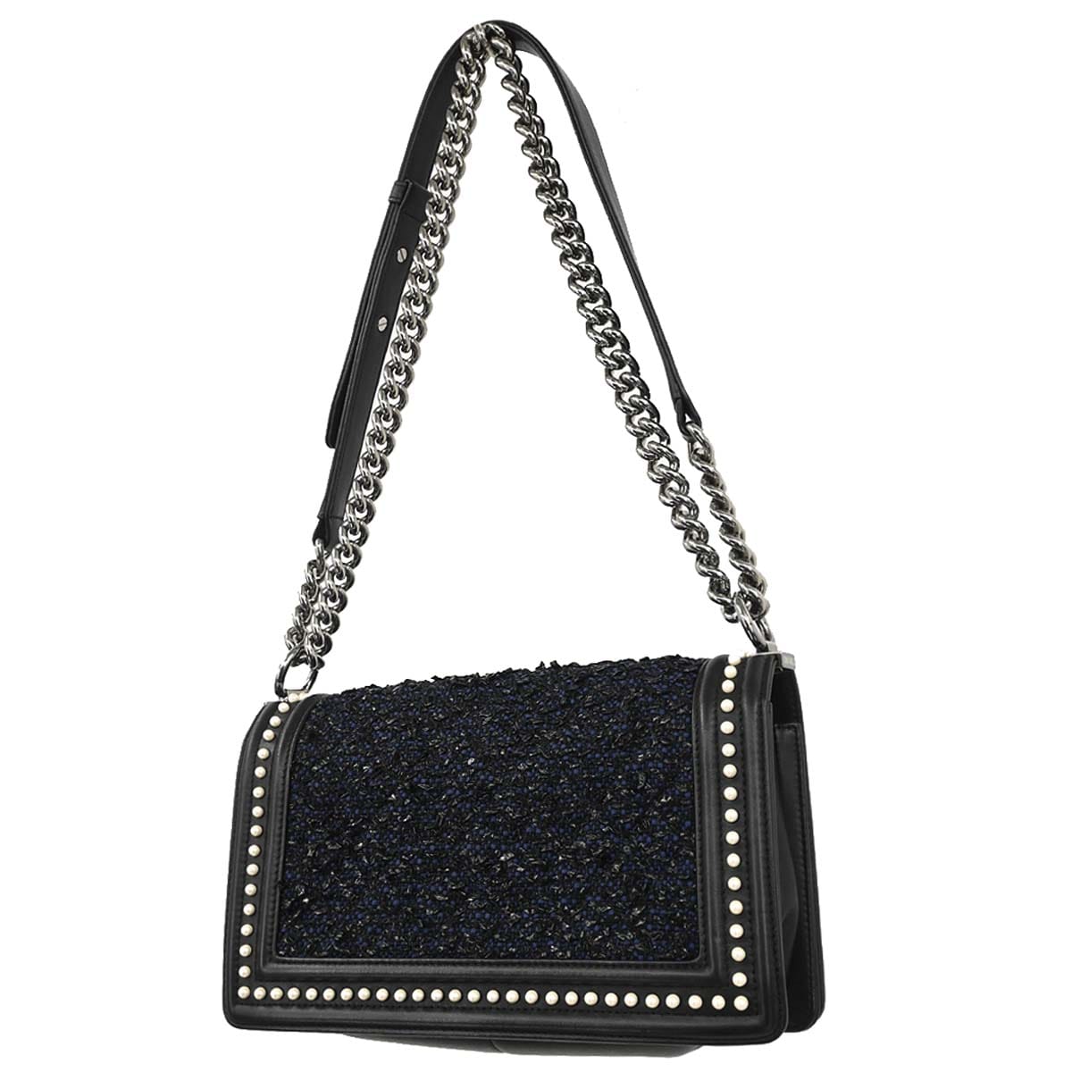 Chanel Boy Chanel 2018 - 2019 Black Lambskin Tweed Medium Shoulder Bag