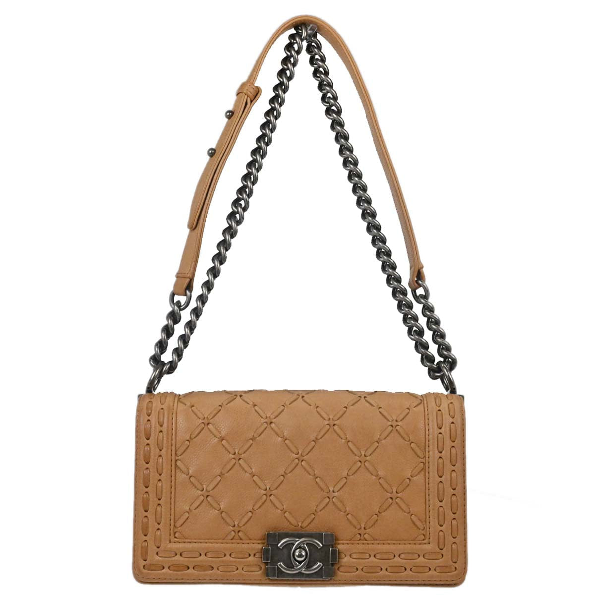 Chanel Boy Chanel 2014 Beige Caviar Medium Chain Shoulder Bag