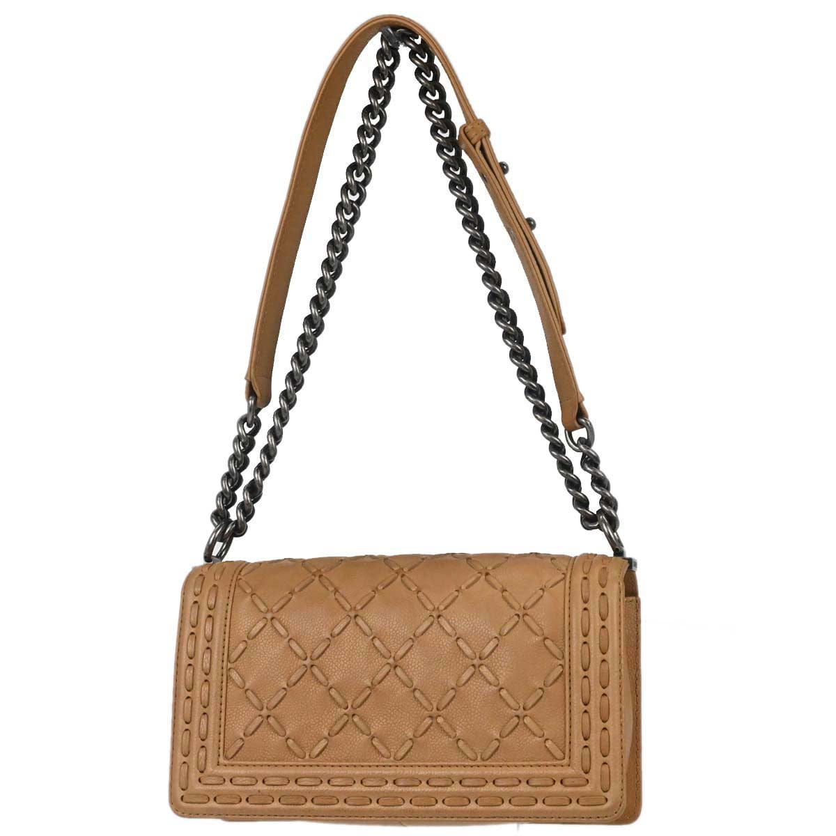 Chanel Boy Chanel 2014 Beige Caviar Medium Chain Shoulder Bag