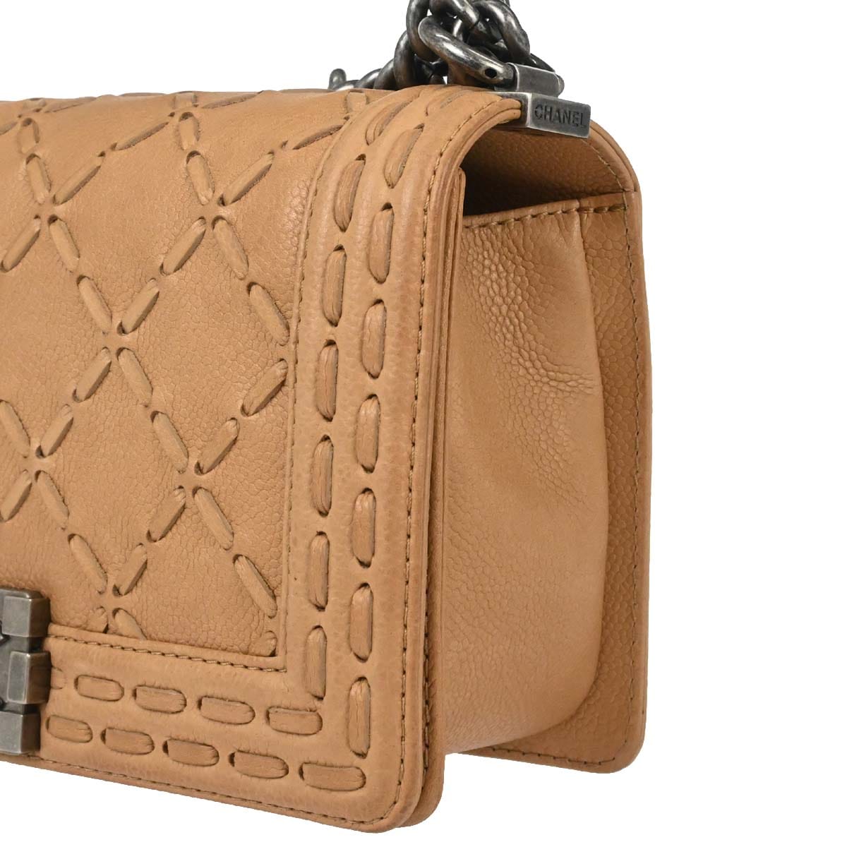 Chanel Boy Chanel 2014 Beige Caviar Medium Chain Shoulder Bag