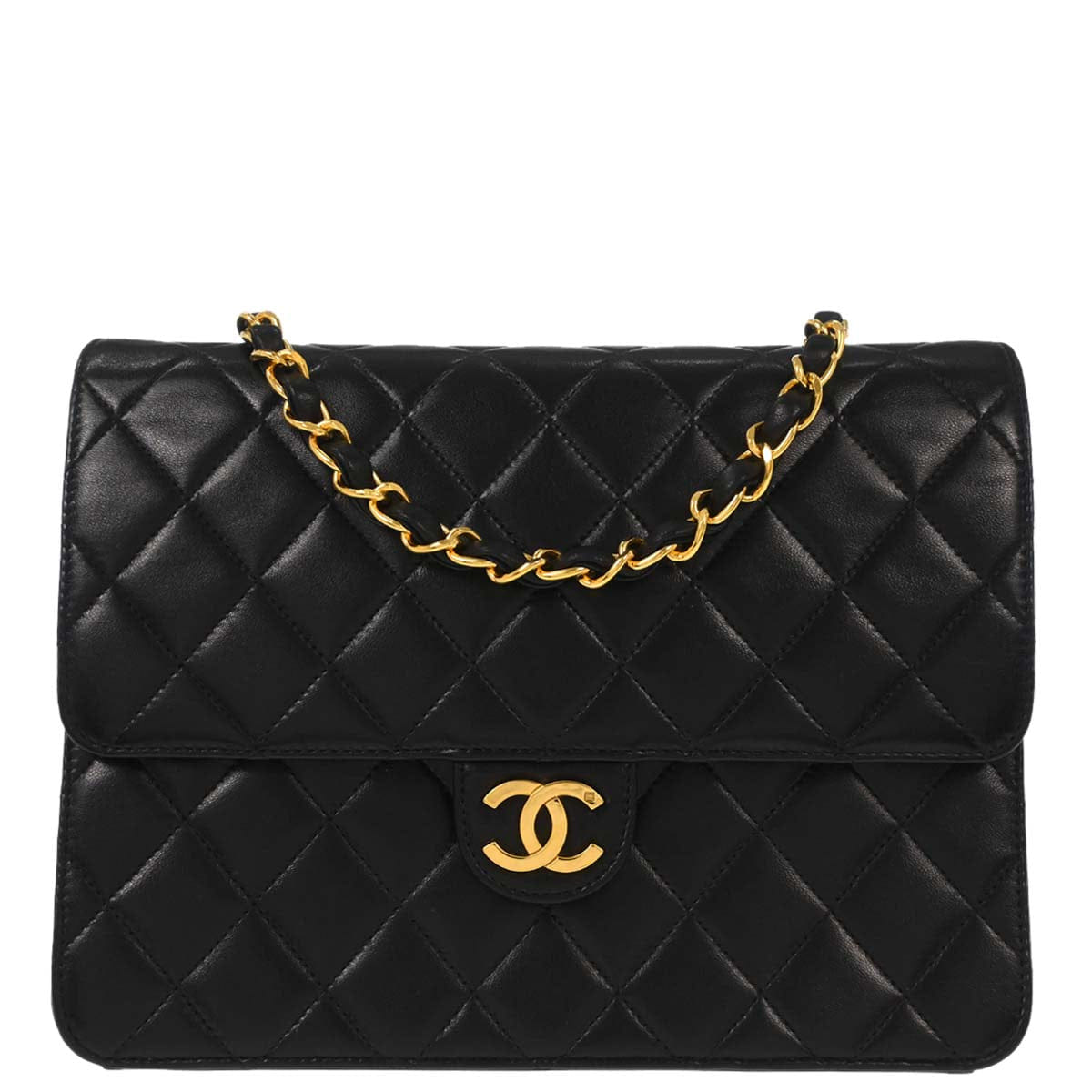 Chanel 1996 - 1997 Black Lambskin Pushlock Small Half Flap Shoulder Bag