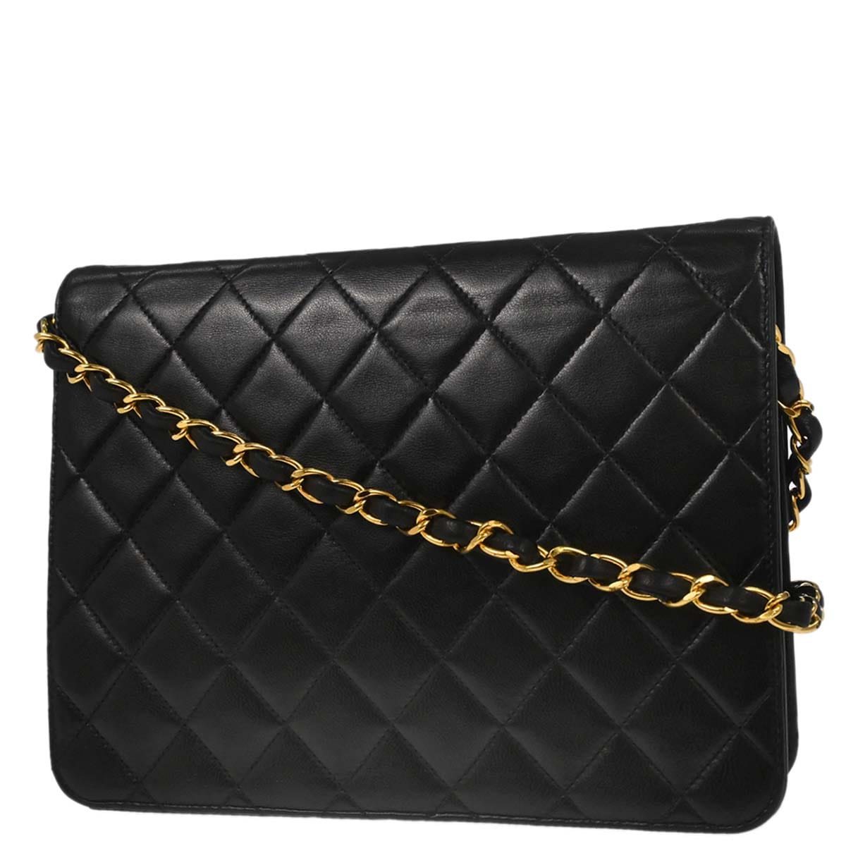 Chanel 1996 - 1997 Black Lambskin Pushlock Small Half Flap Shoulder Bag